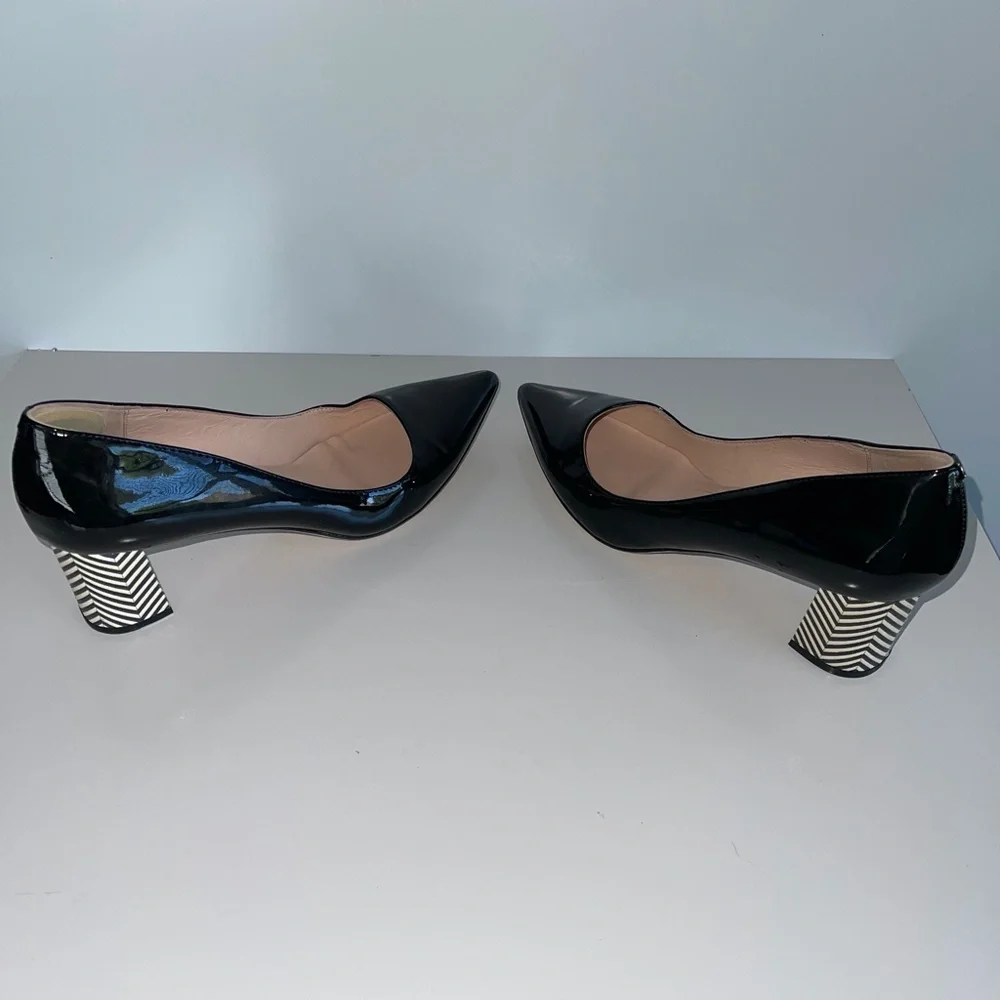 Kate Spade Milan Black Patent Chevron Block Heels Size‎ 9.5